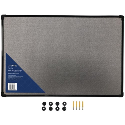 Litewyte 600 x 400mm Pinboard Grey Fabric