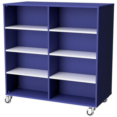 Zealand Mobile Bookcase Double Sided Blue/White 1200x600x1200mm