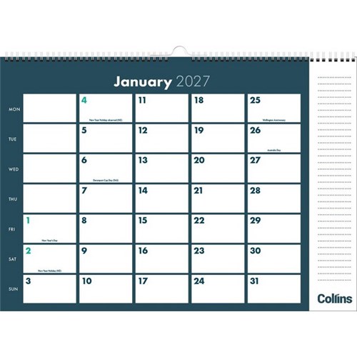 Collins Colplan Wiro Wall Calendar 1 Month To View 2027