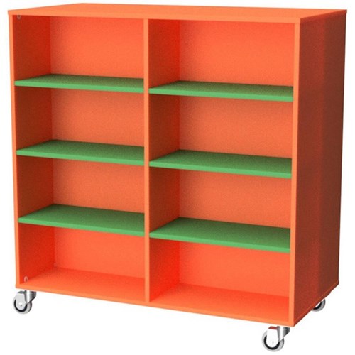 Zealand Mobile Bookcase Double Sided Orange/Green 1200x600x1200mm