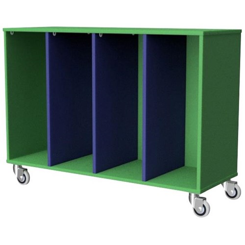 Zealand Mobile Tote Tray 4 Storage Unit Green/Blue 1182x425x800mm