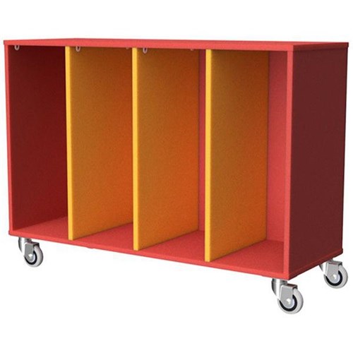 Zealand Mobile Tote Tray 4 Storage Unit Red/Yellow 1182x425x800mm