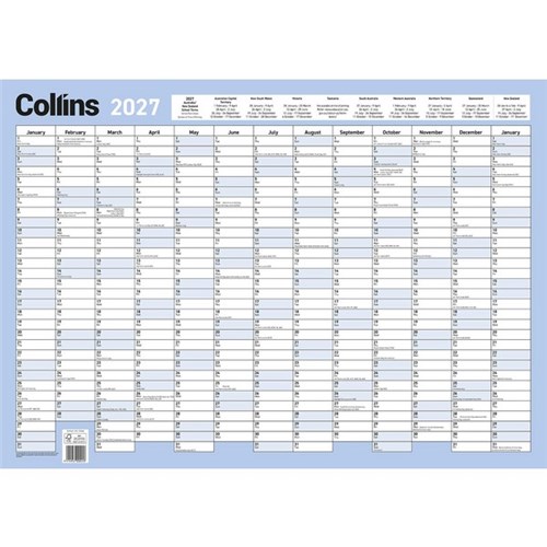 Collins Wall Planner & Marker Pen Laminated 695x495mm 2027