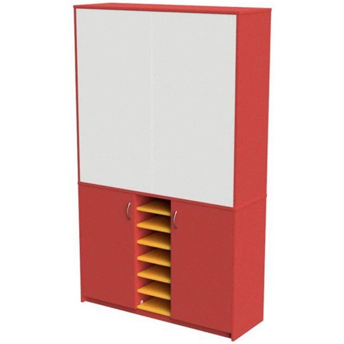 Zealand Teacher's Wall Unit With Whiteboard Red/Yellow 1200x400x1200mm