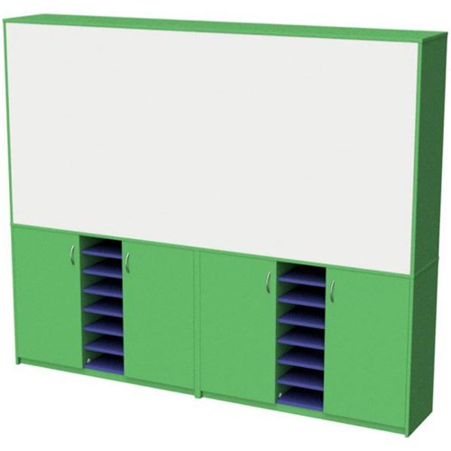 Zealand Teacher's Wall Unit With Whiteboard Green/Blue 2400x400x1200mm