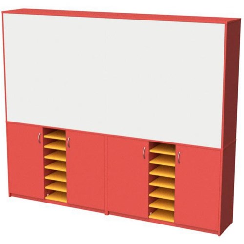Zealand Teacher's Wall Unit With Whiteboard Red/Yellow 2400x400x1200mm
