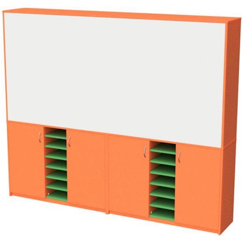 Zealand Teacher's Wall Unit With Whiteboard Orange/Green 2400x400x1200mm