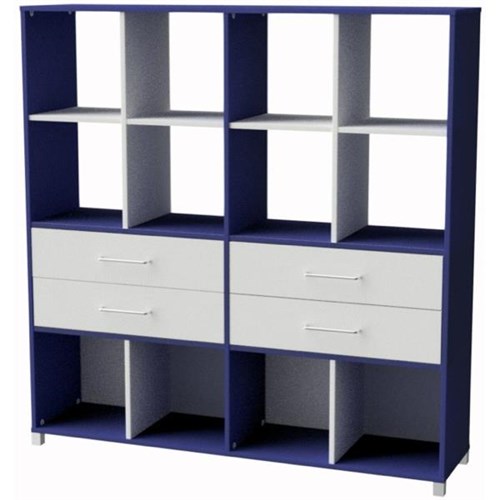 Zealand 12 Cube 4 Drawer Storage Unit Blue/White 1600x400x1650mm OfficeMax NZ