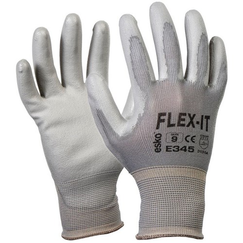 Esko Flex-It E345 Gloves Nylon PU Palm Coating Small Grey, Pair