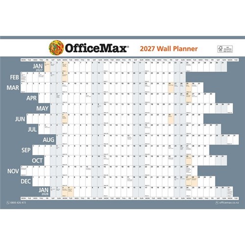 OfficeMax A2 Dated Year Wall Planner Double Sided Unlaminated 594x420mm 2027