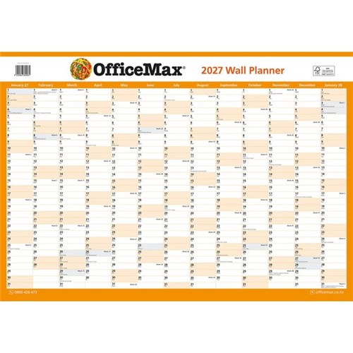 OfficeMax A2 Dated Year Wall Planner Double Sided Unlaminated 594x420mm 2027