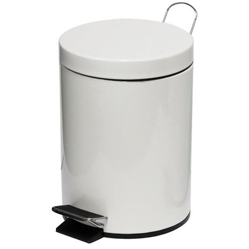 Round Pedal Rubbish Bin Stainless Steel 5L White OfficeMax NZ