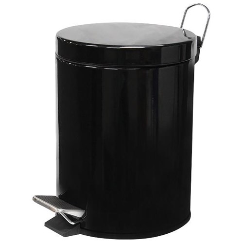 Compass Round Pedal Rubbish Bin Stainless Steel 5L Black
