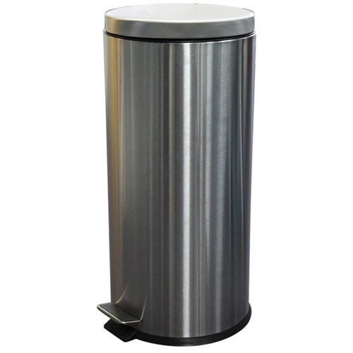 Compass Round Pedal Rubbish Bin Stainless Steel 30L Brushed Steel