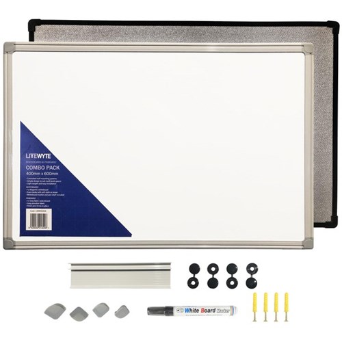 Litewyte Whiteboard & Pinboard Combo Magnetic Grey 600 x 400mm