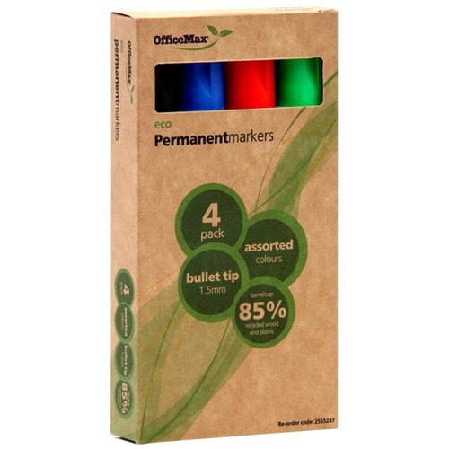 OfficeMax Assorted Colours Eco Permanent Markers Bullet Tip, Pack of 4