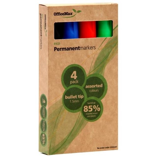 OfficeMax Assorted Colours Eco Permanent Markers Bullet Tip, Pack of 4