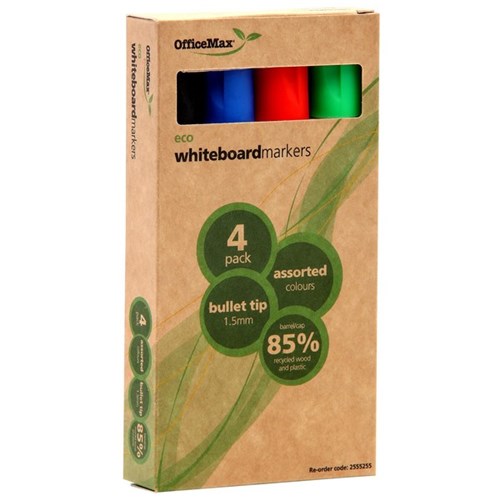 OfficeMax Assorted Colours Eco Whiteboard Markers Bullet Tip, Pack of 4