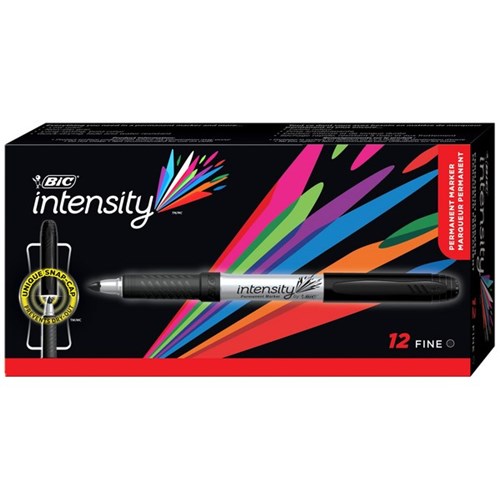 BIC Intensity Black Permanent Markers Fine Bullet Tip, Box of 12
