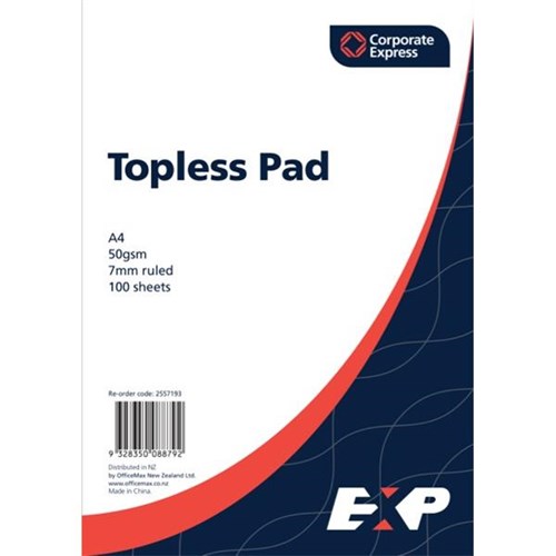 Corporate Express A4 Topless Pad 7mm Ruled 50gsm 100 Sheets