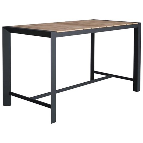 Karaka Outdoor Leaner Table 1600x800x900mm Teak Top Black Frame