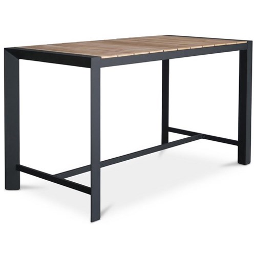 Karaka Outdoor Leaner Table 1600x800x1050mm Teak Top Black Frame