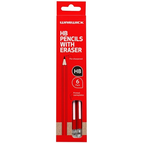 Warwick HB Pencils with Erasers, Pack of 6