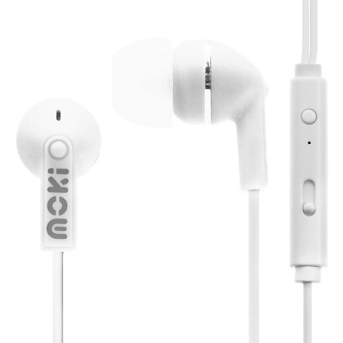 Moki Noise Isolation Earbuds With in-Line Mic White