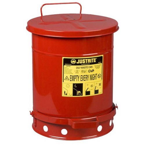 Justrite Safety Spill Oil Waste Can 38L Red