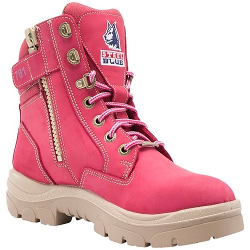 SAFETY BOOTS STEEL BLUE ZIP SOUTHERN CROSS WOMENS PINK 6