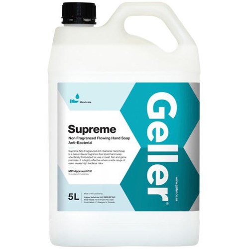 Geller Supreme C51 Antibacterial Liquid Hand Soap Unperfumed White 5L