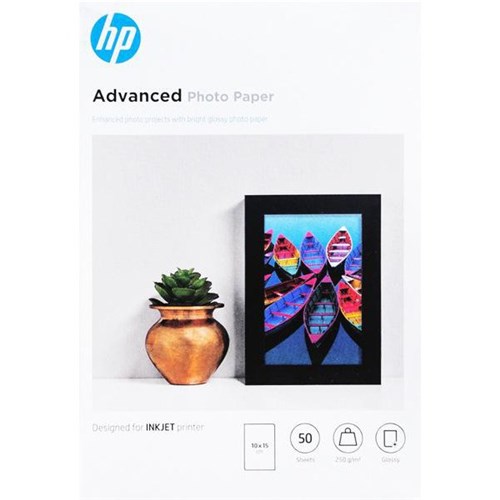 HP 10x15cm 250gsm Glossy Inkjet Advanced Photo Paper, Pack of 50