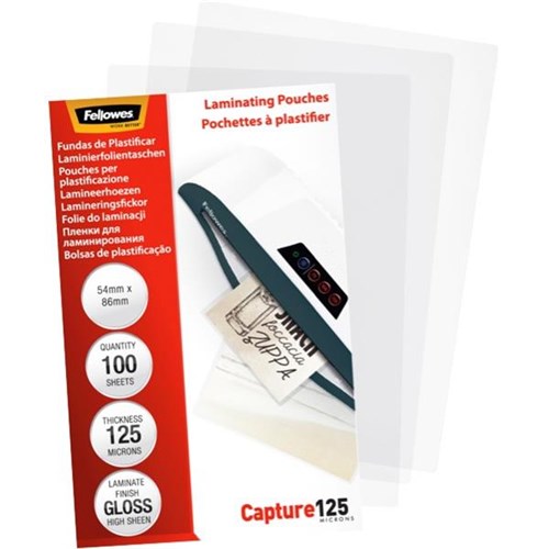 Fellowes 54x86mm Laminating Pouches Gloss 125 Micron, Pack of 100