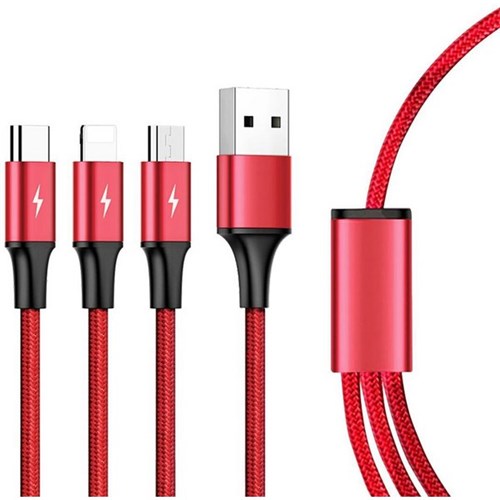 Unitek 3-in-1 Charging Cable 1.2m Red