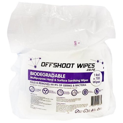 Offshoot Multipurpose Hand & Surface Sanitising Wipes Biodegradable, Roll of 700
