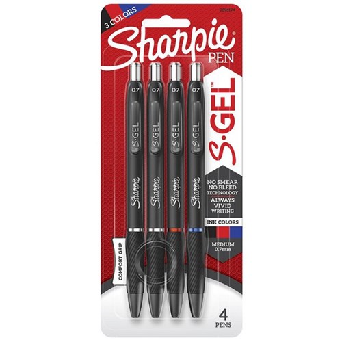 Sharpie S-Gel Rollerball Pen 0.7mm Fine Tip Assorted Colours, Pack of 4