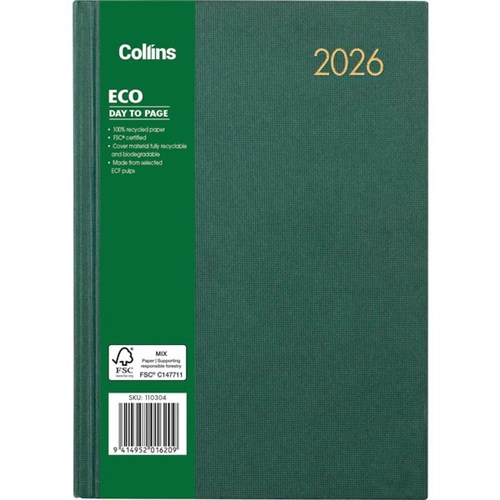 Collins A51 Eco Diary A5 1 Day Per Page 2026 Green