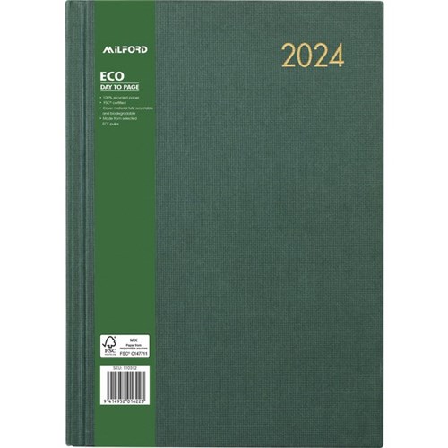 Milford A41 Eco Diary A4 1 Day Per Page 2024 Green