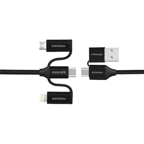 Promate 6-in-1 Hybrid Charging Cable 1.2m Black