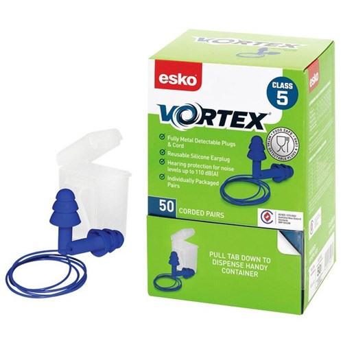 Esko Vortex Earplugs Class 5 Reusable Corded, Box of 50 Pairs