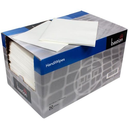 Bastion Dry Handi-Wipes White 500 x 300mm, Carton of 4 Packs of 150