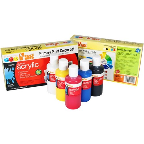 Fas Student Acrylic Boxed Primary Colours 100ml, Set of 5