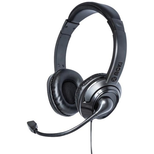 Moki USB Headphones with Boom Microphone Black OfficeMax NZ