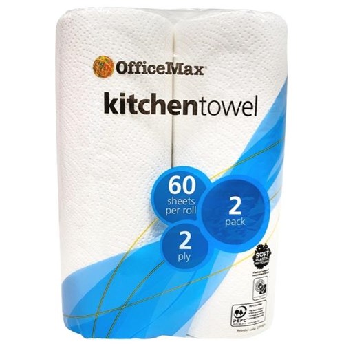 OfficeMax Kitchen Paper Towels 2 Ply 60 Sheets, Pack of 2 Rolls