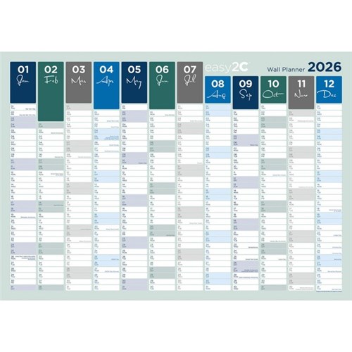 Easy2C Wall Planner A2 Double Sided Laminated 594x420mm 2026