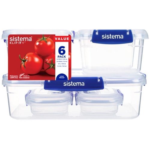 Sistema Klip It Plus Plastic Food Container Starter Kit, Set of 6
