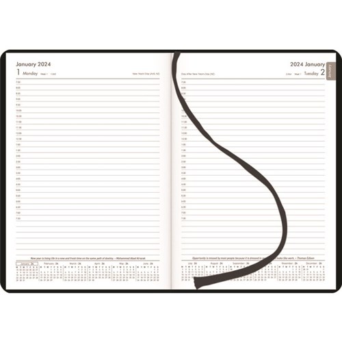 Winc A51 1/2 Hour Appointment Diary Recycled A5 1 Day Per Page 2024 Black