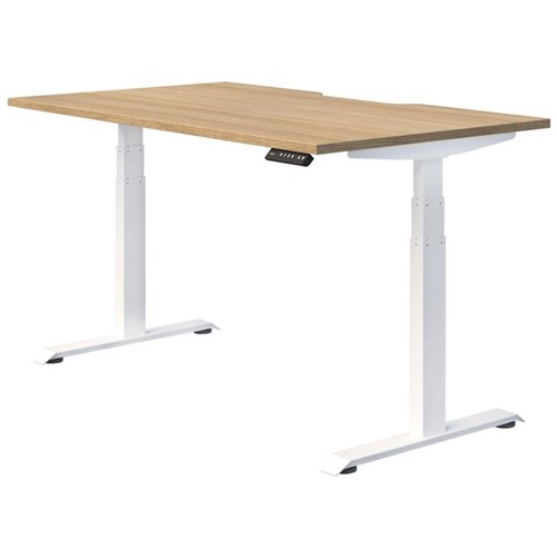 Fiord Electric Single User Height Adjustable Desk Scallop Top1500mm Classic Oak/White