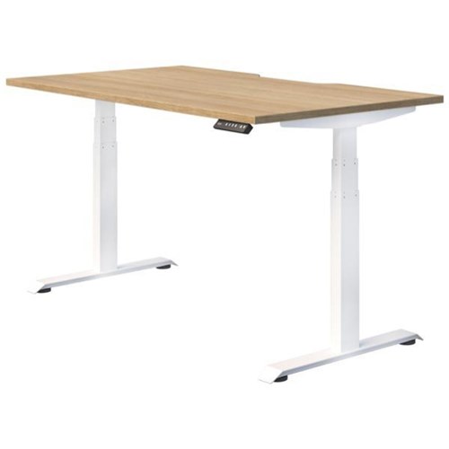Fiord Electric Single User Height Adjustable Desk Scallop Top 1800mm Classic Oak/White