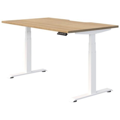 Fiord Electric Single User Height Adjustable Desk Scallop Top 1200mm Classic Oak/White